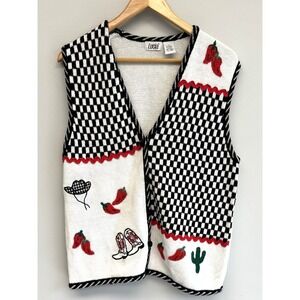 VTG Cowgirl Festival Country Western Concert Sweater Vest Applique BOHO #OOAK LG